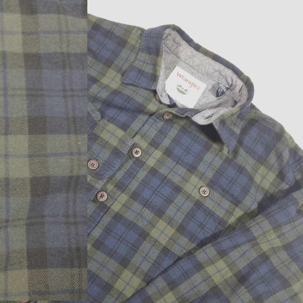 Wrangler Premium Quality Mens Button Up Long Sleeve Flannel Size Lg Green Blue